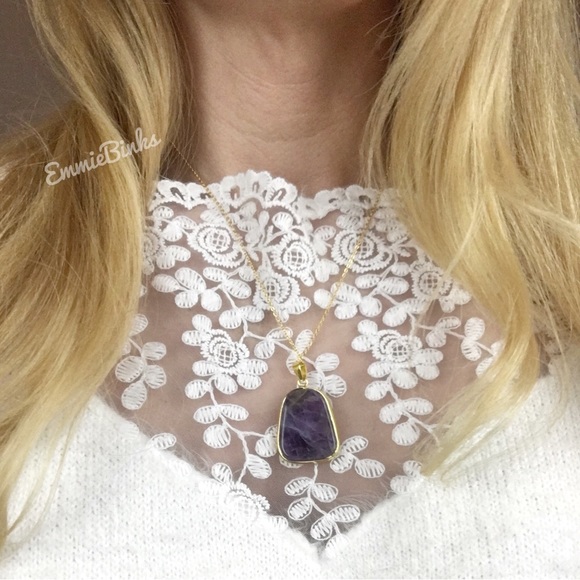 New Genuine Natural Amethyst Pendant Necklace - Amethyst Geometric Pendant - Picture 12 of 15